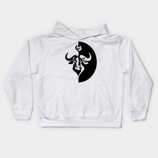 Minimalistic Continuous Line Bull Portrait (black and white colorblock) Kids Hoodie